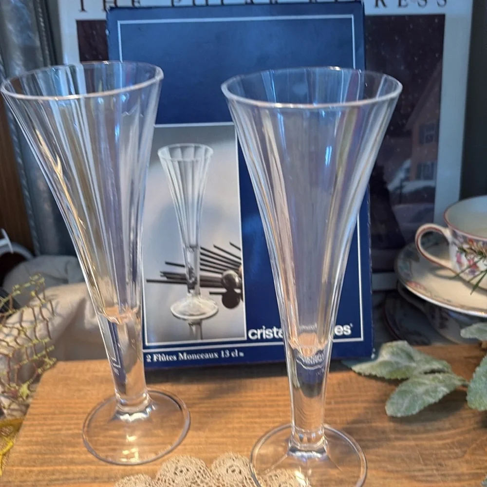 Set of 2 Cristal D'Arques 'Monceaux' Vintage Crystal Fluted Champagne Glasses